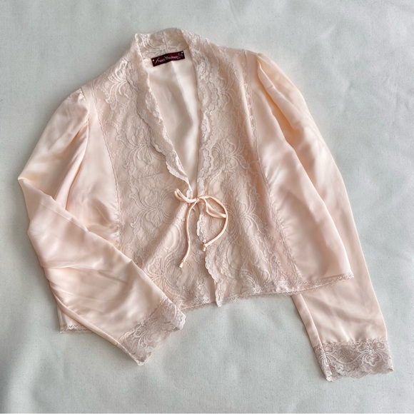 Vintage Tops Vintage 7s Sheer Madness Cira Peach Pink Satin Lace